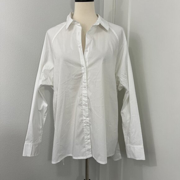 New Zella Medium White Performance Oversized Button Down Long Sleeve Shirt - Picture 2 of 16